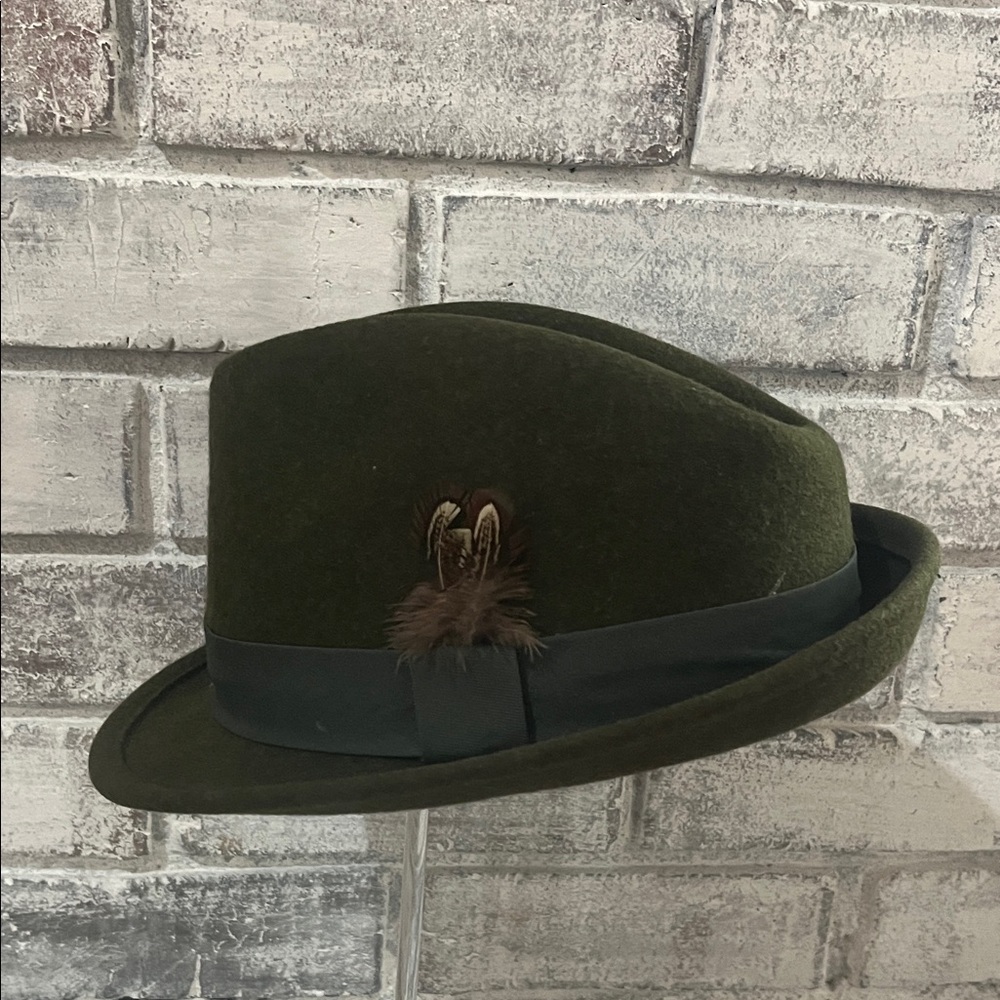 Stylish Green Fedora Hat with Feather Accent